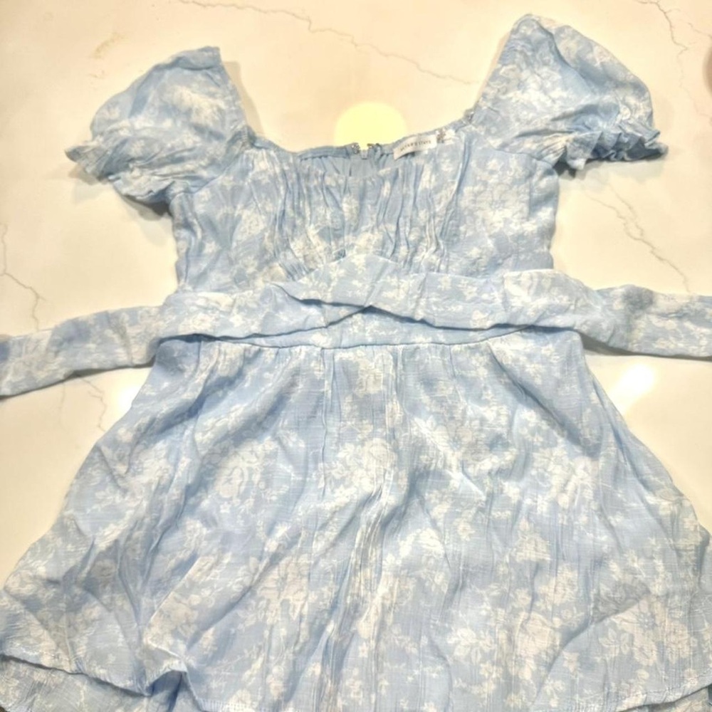 Altar'd State Light Blue Floral Puff Sleeve Dress